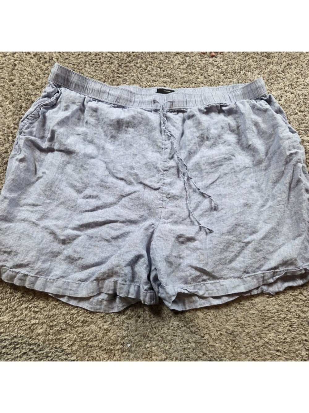 Tahari Shorts Womens 3X Blue 100% Linen Drawstring Elastic Waist Casual Summer